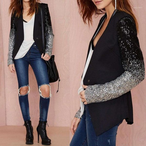 women long sleeve button down ladies lapel suits sequins jackets coat plus size1, Black;brown
women long sleeve button down ladies lapel suits sequins jackets coat plus size1, Black;brown