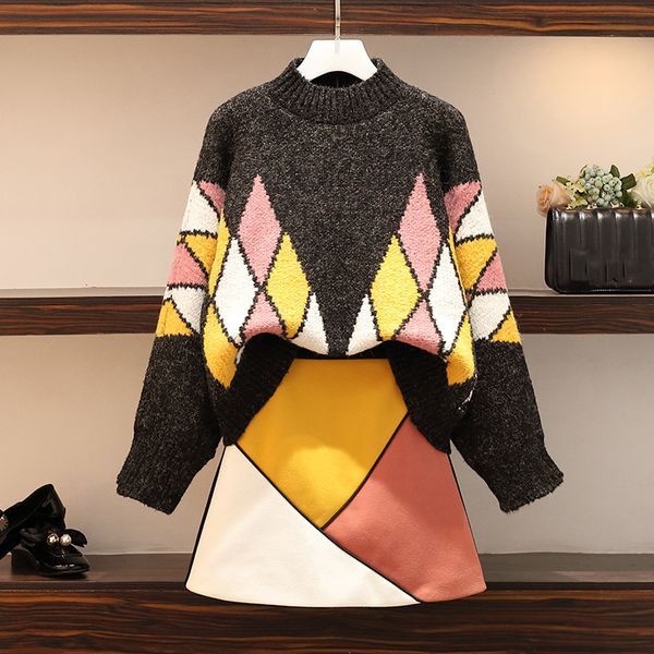 2021 new 4xl plus size women's set fashion pullover + skirt two-piece sets autumn winter ladies knitted sweater suit a71 ti95, Black;gray
2021 new 4xl plus size women's set fashion pullover + skirt two-piece sets autumn winter ladies knitted sweater suit a71 ti95, Black;gray