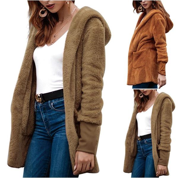 women warm fleece jacket winter spring long sleeve solid color hoodies pockets ladies loose casual streetwear jacket, Black;brown
women warm fleece jacket winter spring long sleeve solid color hoodies pockets ladies loose casual streetwear jacket, Black;brown