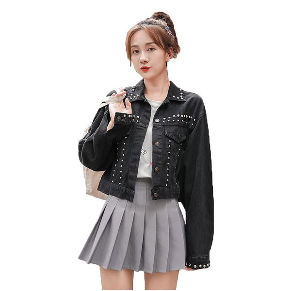 2021 spring black granules jacket loose young female short casual in the single-breasted denim outwear r54 h0u6, Black;brown
2021 spring black granules jacket loose young female short casual in the single-breasted denim outwear r54 h0u6, Black;brown