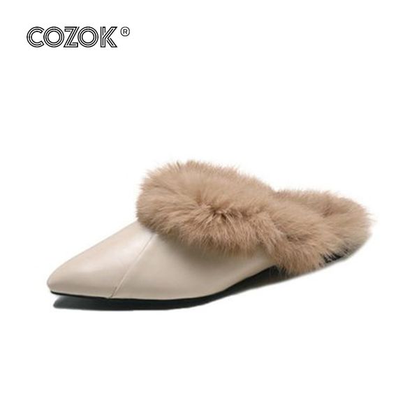 women fur slides home slippers leather upper mule female slip on flat winter pointed toe women's fashion slides 2020 ladies shoe x1020, Black
women fur slides home slippers leather upper mule female slip on flat winter pointed toe women's fashion slides 2020 ladies shoe x1020, Black