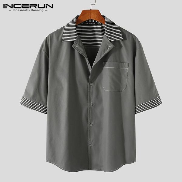 striped patchwork men shirt turn down collar short sleeve button camisas 2021 retro steetwear casual men clothing s-5xl incerun, White;black
striped patchwork men shirt turn down collar short sleeve button camisas 2021 retro steetwear casual men clothing s-5xl incerun, White;black