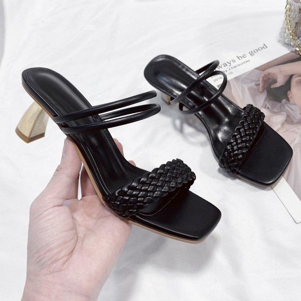 new square high heels slippers summer women square toe sandals ladies pu leather plaid outside female fashion woman shoes mules, Black
new square high heels slippers summer women square toe sandals ladies pu leather plaid outside female fashion woman shoes mules, Black