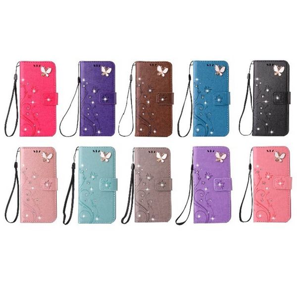 3D Butterfly Bling Diamond Leather Wallet Case For Iphone 12 MINI 12 Pro MAX 2020 5.4 6.1 6.7 11 XR XS MAX 8 7 6 SE Flower Holder Flip Cover