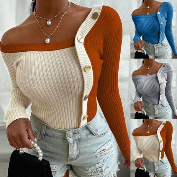 women's sweaters 2021 fashion women one shoulder splicing buttons long sleeve v necksweater pullover pull femme hiver, White;black
women's sweaters 2021 fashion women one shoulder splicing buttons long sleeve v necksweater pullover pull femme hiver, White;black