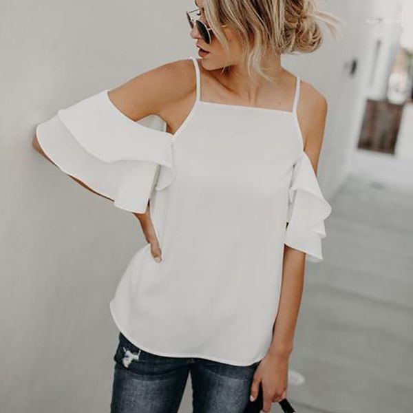 women's blouses & shirts summer chiffon blouse women ruffles slash neck spaghetti strap off the shoulder half butterfly sleeve casual s, White
women's blouses & shirts summer chiffon blouse women ruffles slash neck spaghetti strap off the shoulder half butterfly sleeve casual s, White