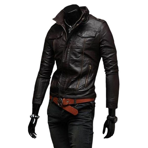 men motorcycle coat zipper pocket slim fit mandarin collar long sleeve spring autumn fabala leather wear, Black
men motorcycle coat zipper pocket slim fit mandarin collar long sleeve spring autumn fabala leather wear, Black