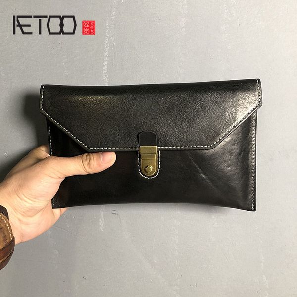 hbp aetoo hand-made sewing hand bag, head-layer cowhide men's and women's hand bag, leather casual wallet, Red;black