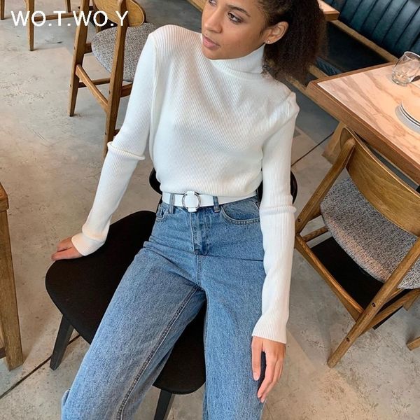 wotwoy casual basic turtleneck solid long sleeve knitted pullovers women autumn winter slim fit sweater pink y200720, White;black
wotwoy casual basic turtleneck solid long sleeve knitted pullovers women autumn winter slim fit sweater pink y200720, White;black