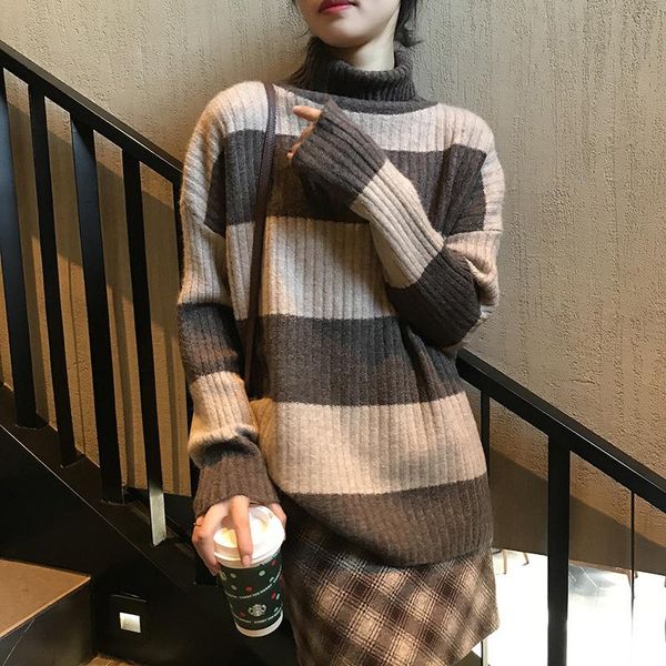 winter turtleneck thicker knitted sweater ladies striped casual warm sweaters simple long sleeve woman pullover, White;black
winter turtleneck thicker knitted sweater ladies striped casual warm sweaters simple long sleeve woman pullover, White;black