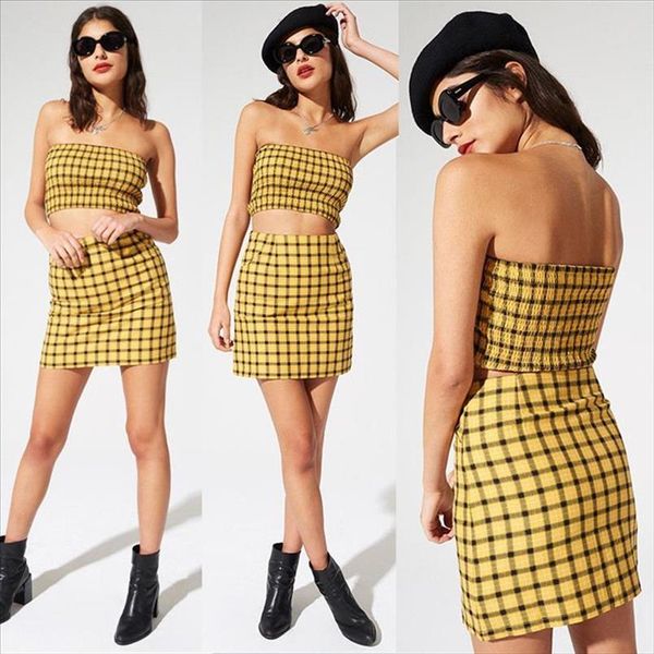 2019 women girls yellow plaid sets strapless corset mini skirts summer 2pcs women clothing arrival crop skirts streetwear, Gray
2019 women girls yellow plaid sets strapless corset mini skirts summer 2pcs women clothing arrival crop skirts streetwear, Gray