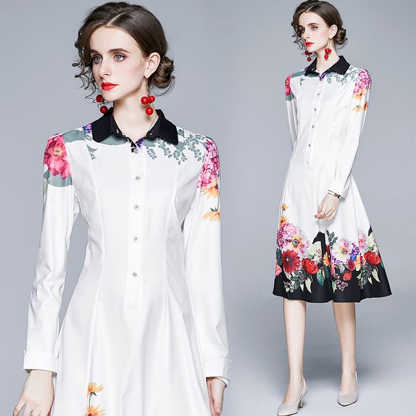2021 new merchall autumn winter women runway long sleeve vintage print white elegant a-line midi shirt es 02xx, Black;gray
2021 new merchall autumn winter women runway long sleeve vintage print white elegant a-line midi shirt es 02xx, Black;gray