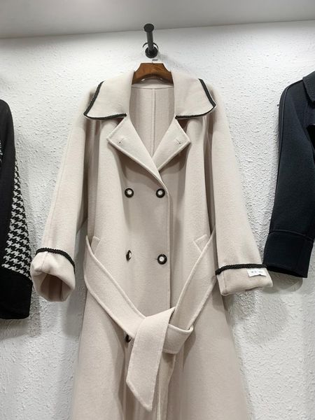 double-sided cashmere coat stylish elegant creamy-whiteover coat double-breasted suit lapel design with belt slim long overcoat, Black
double-sided cashmere coat stylish elegant creamy-whiteover coat double-breasted suit lapel design with belt slim long overcoat, Black