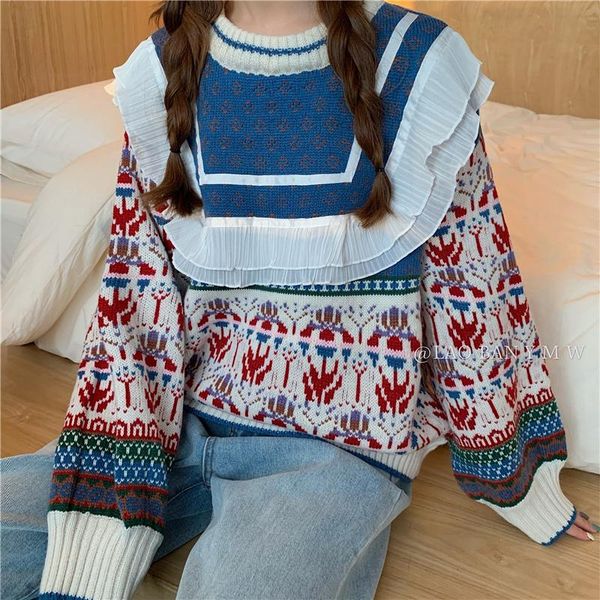 women's sweaters lux angner autumn winter 2021 korean style ruffles loose lazy retro pullover sweater women long-sleeved coat trend, White;black
women's sweaters lux angner autumn winter 2021 korean style ruffles loose lazy retro pullover sweater women long-sleeved coat trend, White;black