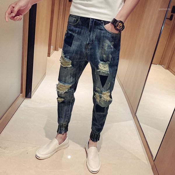 yasuguoji fashion knee hole slim distressed jeans men ripped men jeans rock streetwear mens patch men's trousers1, Blue
yasuguoji fashion knee hole slim distressed jeans men ripped men jeans rock streetwear mens patch men's trousers1, Blue
