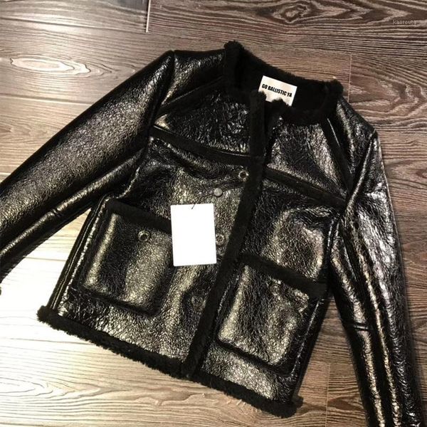 shearling jacket ladies real lambskin jacket women genuine sheep leather1, Black