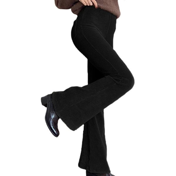 women elastic high waist wide leg pants vintage ribbed velvet solid color flare bell bottom trousers hip hop casual slim, Black;white 
women elastic high waist wide leg pants vintage ribbed velvet solid color flare bell bottom trousers hip hop casual slim, Black;white