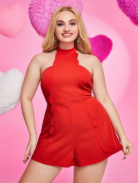 plus scallop trim backless romper t6yp#, Black
plus scallop trim backless romper t6yp#, Black