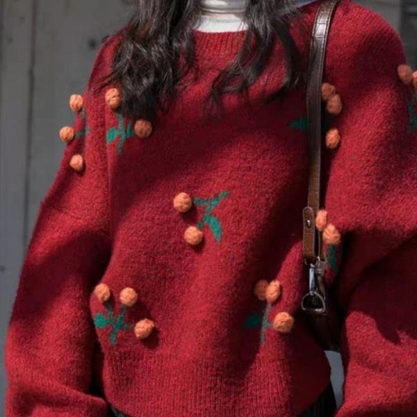 women's sweaters 2021 christmas sweater red cherry short women winter clothes loose coat cherries korean style pulover feminino, White;black
women's sweaters 2021 christmas sweater red cherry short women winter clothes loose coat cherries korean style pulover feminino, White;black
