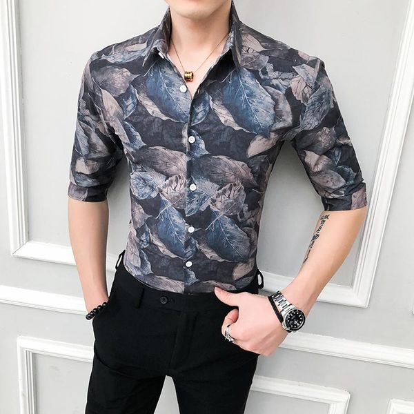 men's casual shirts british style summer men dress slim fit half sleeve shirt fashion print club party streetwear social blouse, White;black
men's casual shirts british style summer men dress slim fit half sleeve shirt fashion print club party streetwear social blouse, White;black