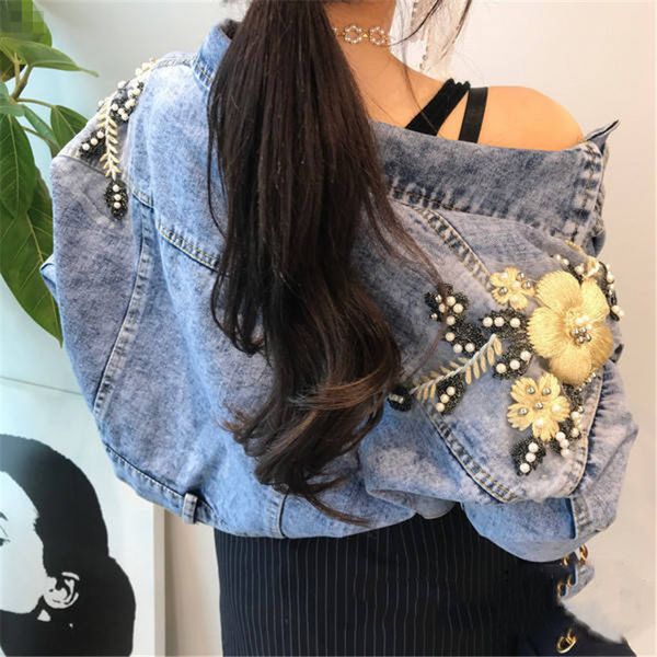 women embroidery butterfly pearl bead short denim coat 2020 female long sleeve loose beading sequin jean jacket lj200825, Black;brown
women embroidery butterfly pearl bead short denim coat 2020 female long sleeve loose beading sequin jean jacket lj200825, Black;brown