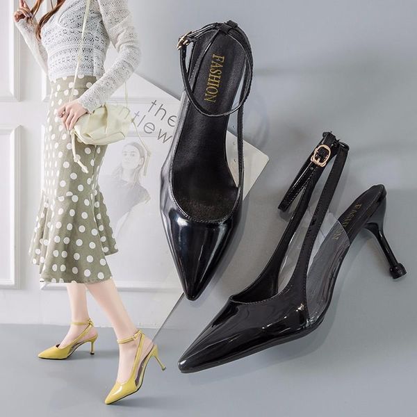 new listing patent leather stilettos shoes korean style pointed heels solid color slingbacks shoes for women, Black
new listing patent leather stilettos shoes korean style pointed heels solid color slingbacks shoes for women, Black