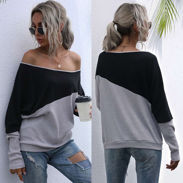 matching off the shoulder color t-shirt for women's autumn and winter wear, Black;gray
matching off the shoulder color t-shirt for women's autumn and winter wear, Black;gray