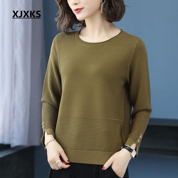 women's sweaters xjxks 2021 autumn long sleeve round neck women sweater blended knitted pullover, White;black
women's sweaters xjxks 2021 autumn long sleeve round neck women sweater blended knitted pullover, White;black
