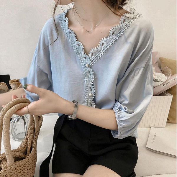 women's blouses & shirts 2021 summer middle aaged women korea fashion lace short sleeve blouse female chiffon v neck loose causal shir, White
women's blouses & shirts 2021 summer middle aaged women korea fashion lace short sleeve blouse female chiffon v neck loose causal shir, White