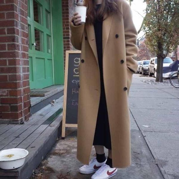 new french retro double breasted autumn winter woolen cloth overcoat casual versatile loose suit collar ladies long coat korean, Black
new french retro double breasted autumn winter woolen cloth overcoat casual versatile loose suit collar ladies long coat korean, Black