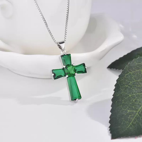 new lady jewelry cross emerald pendant amazon luxury irregular zircon necklace non-fading gift, Silver
new lady jewelry cross emerald pendant amazon luxury irregular zircon necklace non-fading gift, Silver