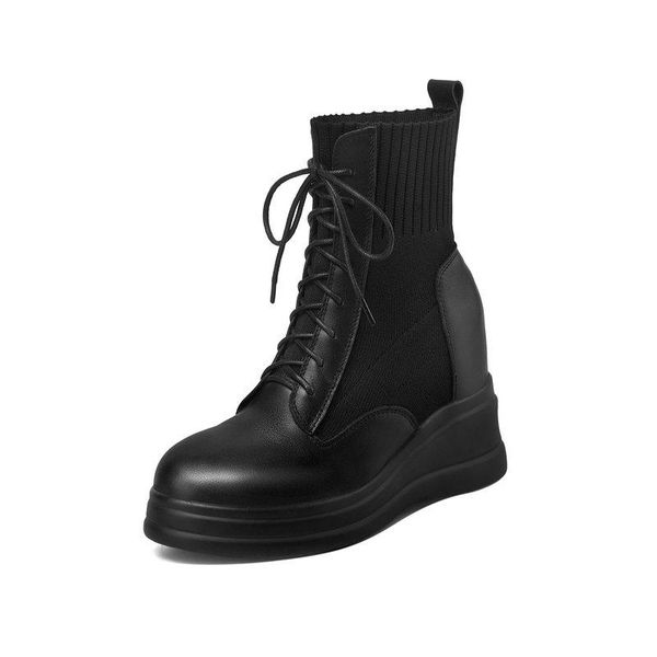 genuine leathe high heels wedges platform socks boots women autumn winter lace up ankle boots casual shoes woman, Black
genuine leathe high heels wedges platform socks boots women autumn winter lace up ankle boots casual shoes woman, Black