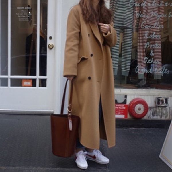 new women's retro loose double-breasted long overcoats winter warmness full sleeve notched collar female woolen coats wholesale, Black
new women's retro loose double-breasted long overcoats winter warmness full sleeve notched collar female woolen coats wholesale, Black