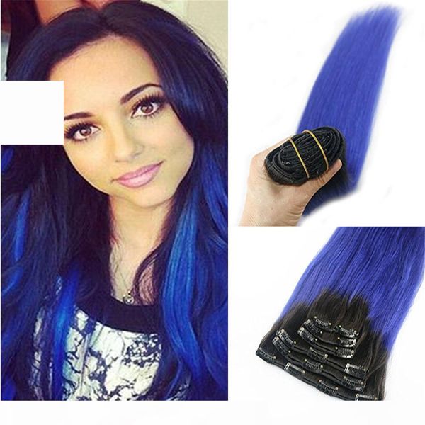 clip in remy hair extensions ombre 1b to blue balayage clip in human hair extensions double weft hair extensions straight 7pcs 120g, Black 
clip in remy hair extensions ombre 1b to blue balayage clip in human hair extensions double weft hair extensions straight 7pcs 120g, Black