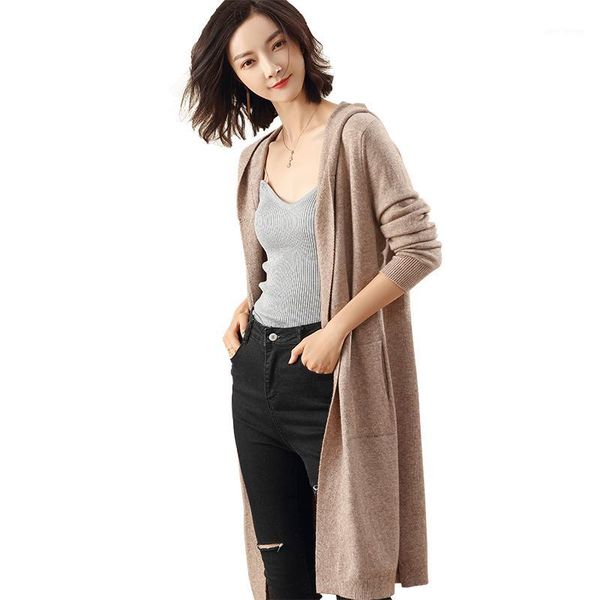 2019 autumn and winter new hooded jacket cashmere cardigan sweater women's solid color coat soft cardigan fashion coat long sect1, White
2019 autumn and winter new hooded jacket cashmere cardigan sweater women's solid color coat soft cardigan fashion coat long sect1, White