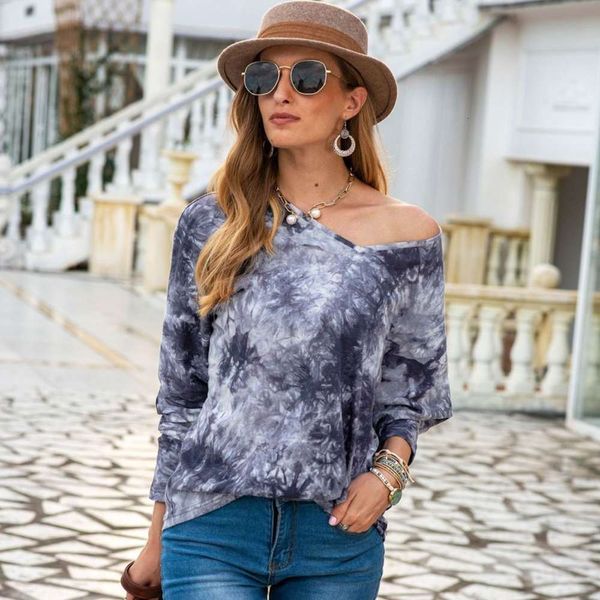 2020 autumn new women's v-neck tie dyed loose sweater, Black