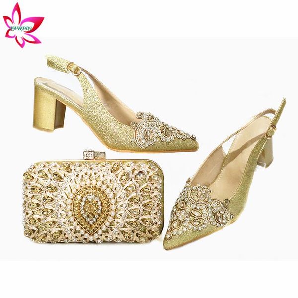 2020 new arrivals square heels shoes and bag in gold color new design african women shoes matching bag for wedding, Black 
2020 new arrivals square heels shoes and bag in gold color new design african women shoes matching bag for wedding, Black