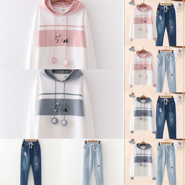 kcwxa 12021 color matching printed hooded sweater embroidered notes cat denim student sweatercat sweater pants long two-piece set unz, Black
kcwxa 12021 color matching printed hooded sweater embroidered notes cat denim student sweatercat sweater pants long two-piece set unz, Black