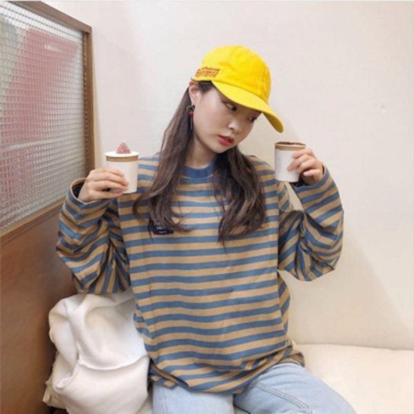 women fashion autumn clothing wild striped long-sleeved t-shirt loose hedging harajuku style student bottoming shirt clothes 201028, White
women fashion autumn clothing wild striped long-sleeved t-shirt loose hedging harajuku style student bottoming shirt clothes 201028, White
