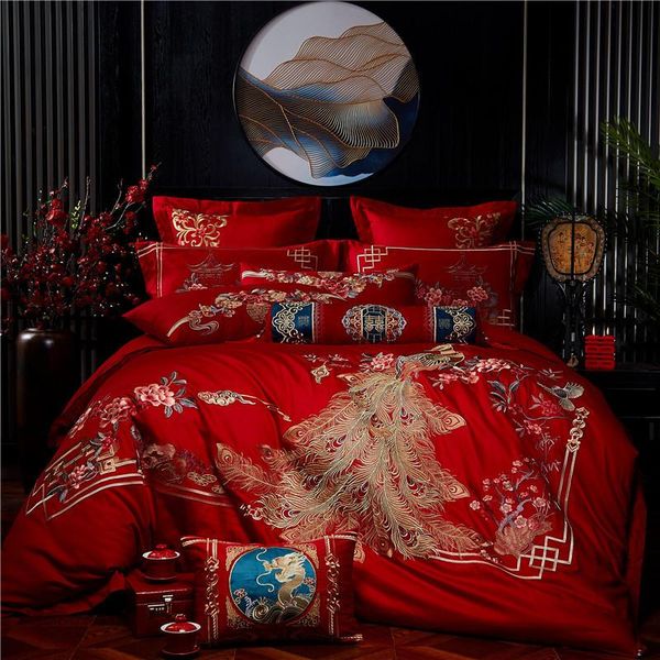 luxury gold phoenix embroidery red chinese wedding cotton bedding set duvet cover bed sheet pillowcases solid color bedclothes
luxury gold phoenix embroidery red chinese wedding cotton bedding set duvet cover bed sheet pillowcases solid color bedclothes