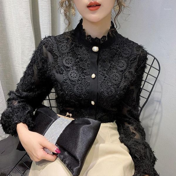 2021 new spring autumn women fashion elegant lace hollow out long sleeve shirts female korean solid femininas blouse z101, White
2021 new spring autumn women fashion elegant lace hollow out long sleeve shirts female korean solid femininas blouse z101, White