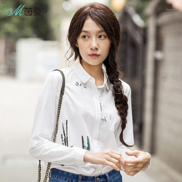 women's blouses & shirts inman 2021 products women spring cotton doll collar printing camisas womens and blouses1, White 
women's blouses & shirts inman 2021 products women spring cotton doll collar printing camisas womens and blouses1, White