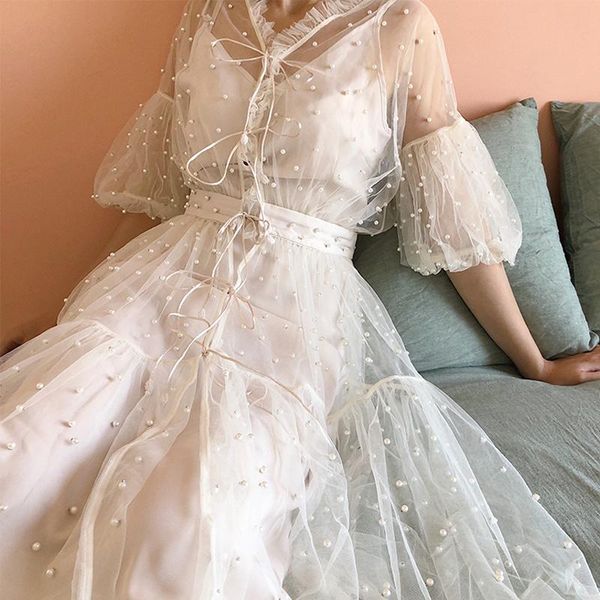 perhaps u white v neck mesh beading pearl half sleeve puff sleeve midi dress lace up ruffle mid calf summer two piece d0406, Black;gray
perhaps u white v neck mesh beading pearl half sleeve puff sleeve midi dress lace up ruffle mid calf summer two piece d0406, Black;gray