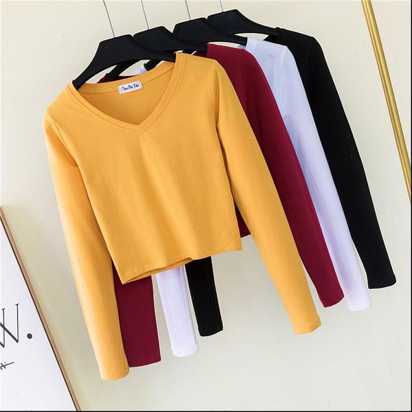 v neck basic t shirt women long sleeve crop 2021 spring tee shirt women korean style t shirt cotton new, White
v neck basic t shirt women long sleeve crop 2021 spring tee shirt women korean style t shirt cotton new, White