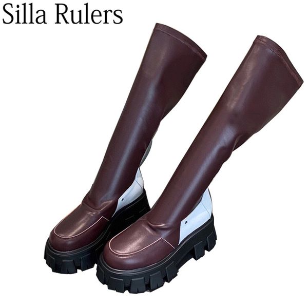 new round toe thick sole knee high boots women mixed color slip on women's high boots elastic women's platform 2020, Black
new round toe thick sole knee high boots women mixed color slip on women's high boots elastic women's platform 2020, Black