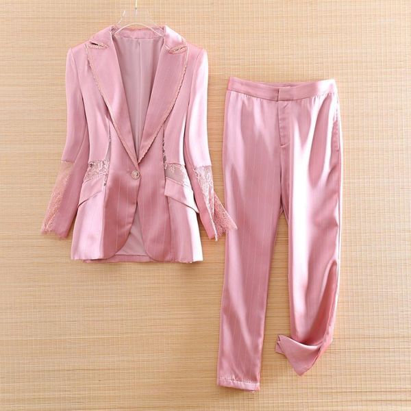 high-end autumn women 2 pieces set fashion slim patchwork lace suit +casual stripe pants elegant lady suit female s-xl1, White
high-end autumn women 2 pieces set fashion slim patchwork lace suit +casual stripe pants elegant lady suit female s-xl1, White