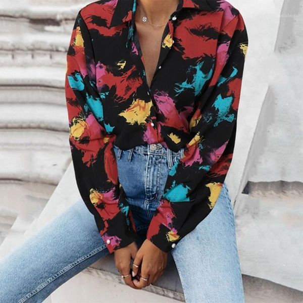 tie dye turndown-collor long shirt women slim autumn shirt long sleeve blouse casual work blouse office 1, White 
tie dye turndown-collor long shirt women slim autumn shirt long sleeve blouse casual work blouse office 1, White