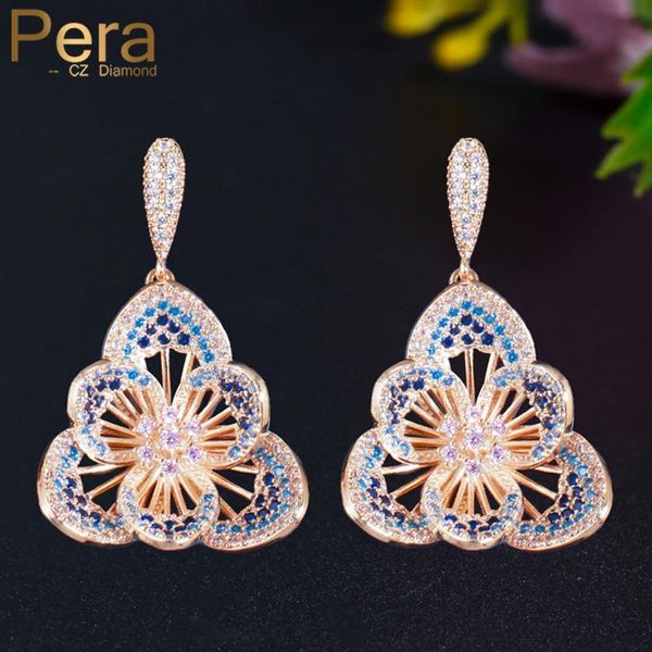 pera gorgeous big hollow flower dangle blue cubic zirconia luxury gold color drop earrings for women party jewelry e626, Silver 
pera gorgeous big hollow flower dangle blue cubic zirconia luxury gold color drop earrings for women party jewelry e626, Silver