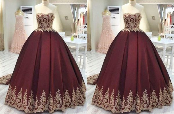 fashion gold lace embroidery evening formal dress saudi arabic wine red satin sweetheart princess long pageant prom dress, Black;red 
fashion gold lace embroidery evening formal dress saudi arabic wine red satin sweetheart princess long pageant prom dress, Black;red