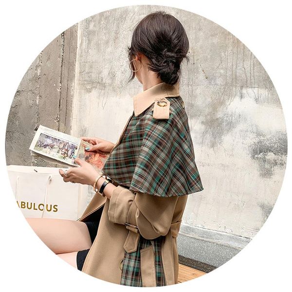 women trench coat fashion personality plaid contrast color pleated overcoat girl's trench ladies long coats, Tan;black
women trench coat fashion personality plaid contrast color pleated overcoat girl's trench ladies long coats, Tan;black